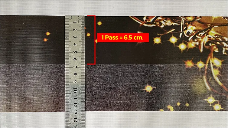 สาธิตการพิมพ์แบบ 8 pass ความกว้างอยู่ที่ 0.8 cm.