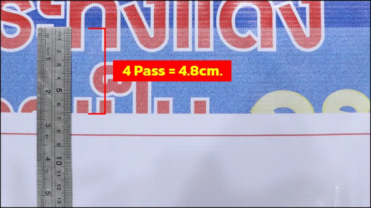 สาธิตการพิมพ์แบบ 4 pass ความกว้างอยู่ที่ 4.8 cm. 
